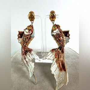 Nina Ricci clip on earrings with articulated enamel koi fish